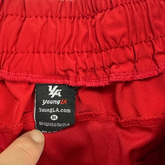 Young‎ LA Men's Red Athletic Gym Running Shorts Zipper Pockets Mesh XL - Picture 3 of 8